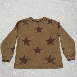 BiBi Brown Star Crew Neck Sweater Sz M